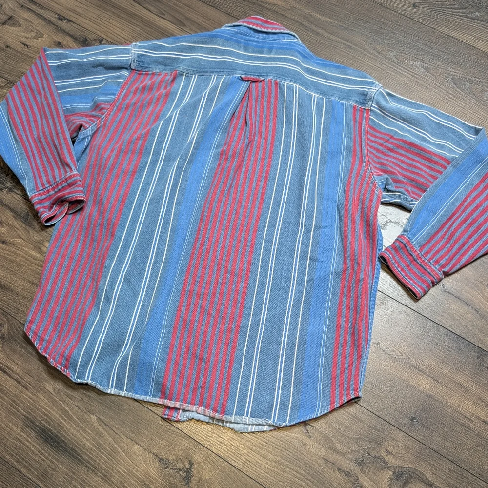 Review By Baxter Vintage Blue Red Cotton Long Sleeve Button Up Size‎ XL
